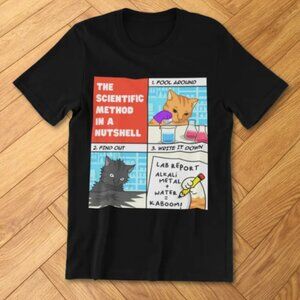 Black Funny Science Cat Graphic Tee Lab Humor Graphic Shirt